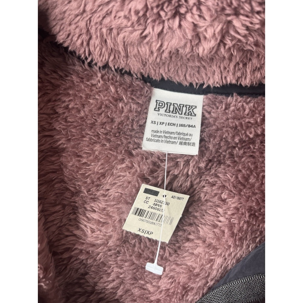 VS PINK Teddy Fleece Half Zip Pullover Sweater Sweatshirt Mauve Size XS - Picture 4 of 7